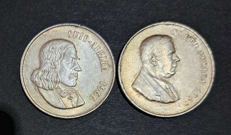 "1966 & 1967"  2 S.A.  R1 Silver coins  " 80% Silver "