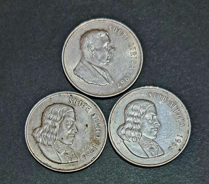 S.A. 3 Silver R1 Coins "1966 ×2" & "1×1967" 80% SILVER