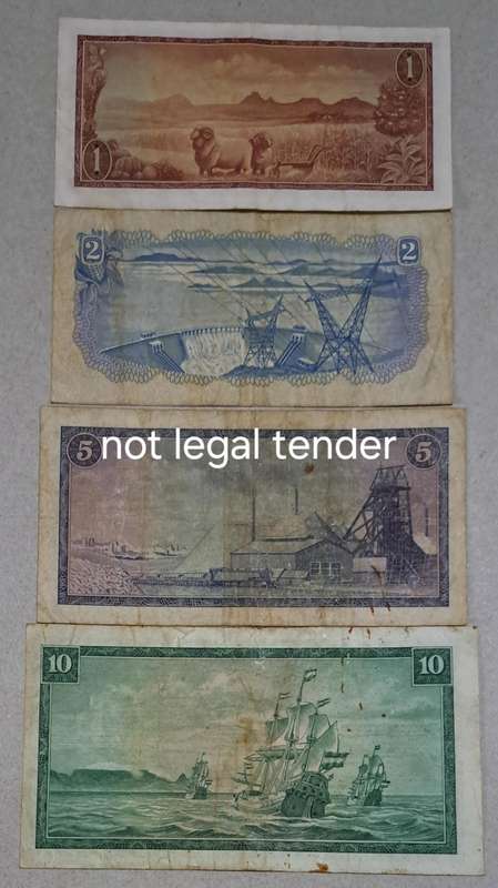 Complete Set " TW de Jongh " Jan van Riebeeck Banknotes "R10  to R1" with WTM.