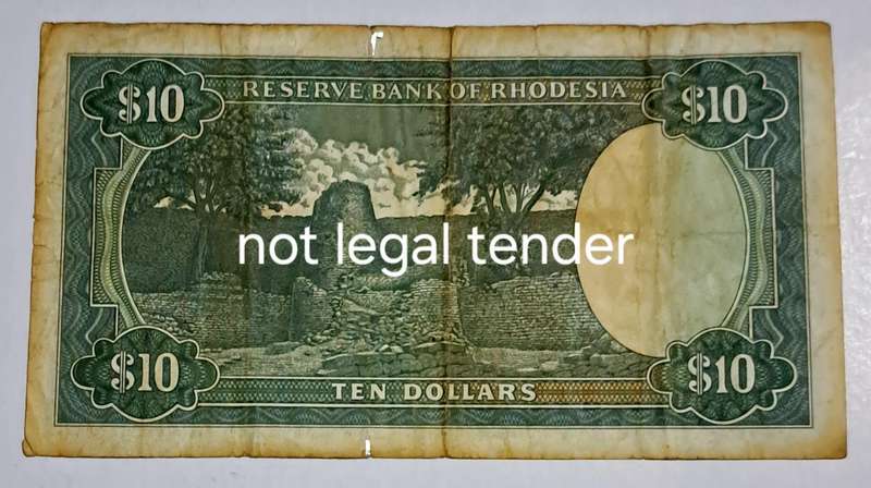 Rhodesia Bank Note " Ten Dollars " J44 170294"