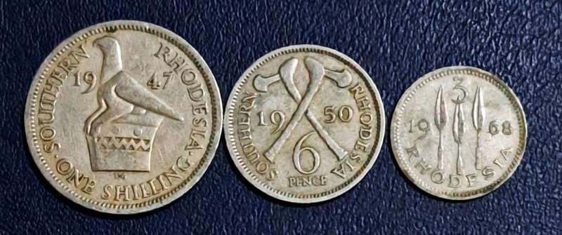 Southern Rhodesia "3 coins"  (One Shilling)+( Sixpence )+(  Threepence) Nice Coins"a"