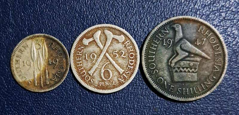 Southern Rhodesia "3 coins"  (One Shilling)+( Sixpence )+(  Threepence) Nice Coins."c"