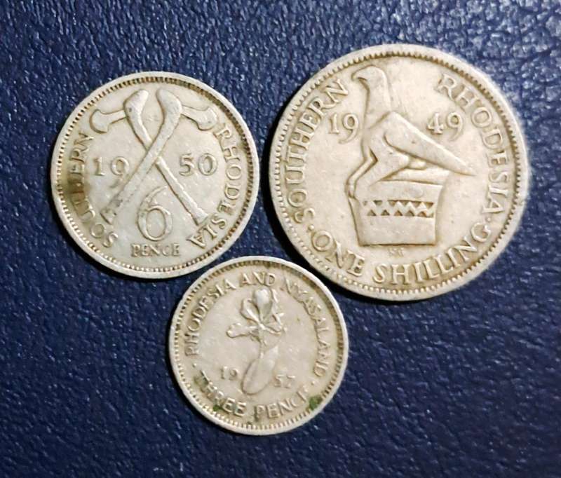 Southern Rhodesia "3 coins"  (One Shilling)+( Sixpence )+(  Threepence) Nice Coins."d"