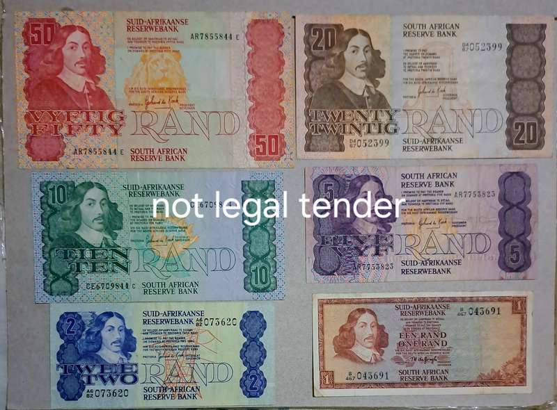 South Africa Set of 6 Bank Notes "R2 to R50 GPC de Kock" R1 TW de Jongh" Set 001 A"