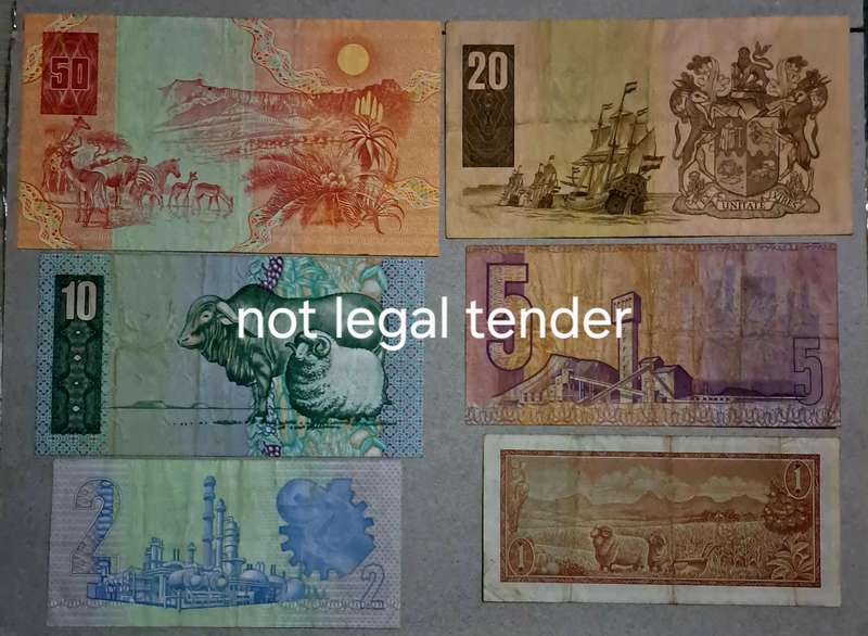 South Africa Set of 6 Bank Notes "R2 to R50 GPC de Kock" R1 TW de Jongh" Set 001 A"