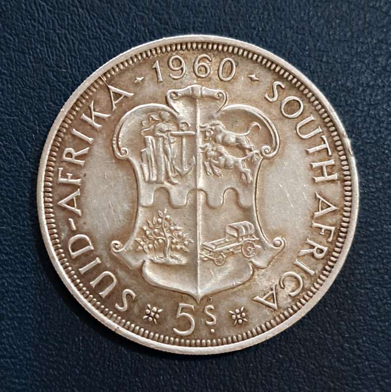 South Africa Silver 1960 5 Shillings Coin.