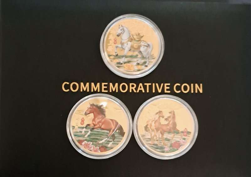 3 pc's Year of the Horse Commemorative Coin Set 1 .Gold Plated