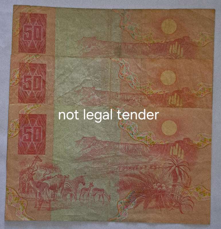 South Africa 3 Fifty Rand Bank Notes " GPC de Kock "