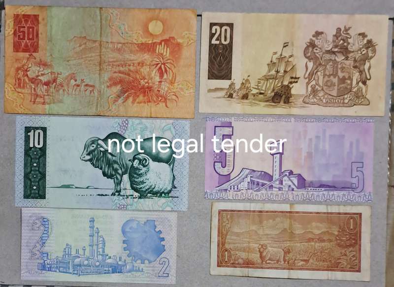 South Africa Set of 6 Bank Notes  " R50  to R1 "  Set 017 B " R1 de Jongh "