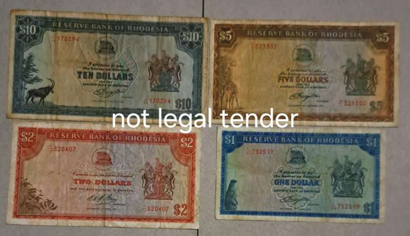 Bank of Rhodesia Full Set of Bank Notes --One Dollar-- To --Ten Dollars --4 Bank Notes--.