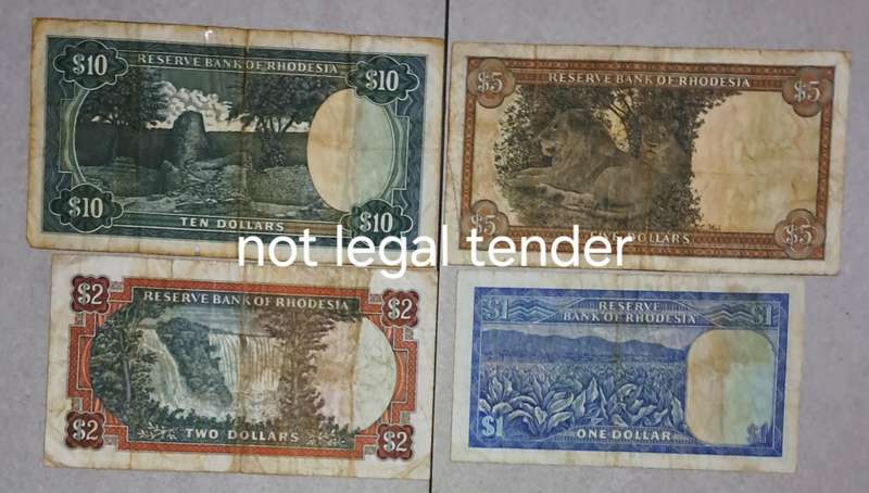 Bank of Rhodesia Full Set of Bank Notes --One Dollar-- To --Ten Dollars --4 Bank Notes--.