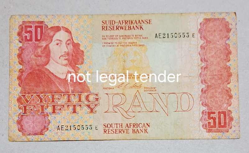 South Africa Fifty Rand Bank Note "CL Stals" AE 2150553 E