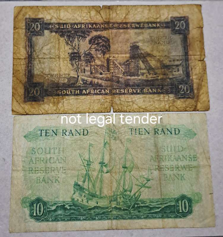 Union of South Africa Twenty Rand & Ten Rand Bank Notes. Old Notes