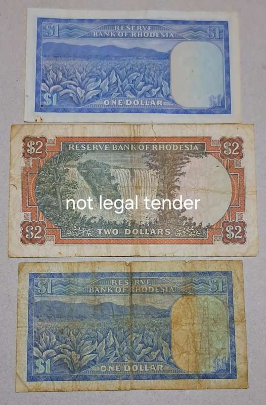 Bank of Rhodesia 3 Bank Notes "2×1 Dollars notes" & 1 Two Dollar note.