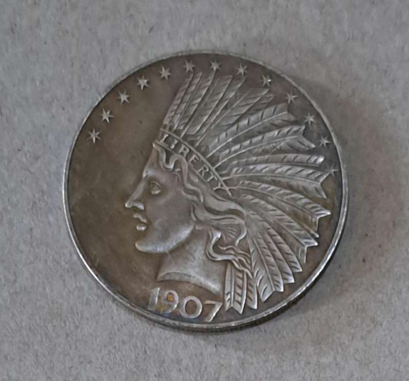 1907 Ten Dollars Coin United States of American Commemorative Coin. "Crown Size coin" a
