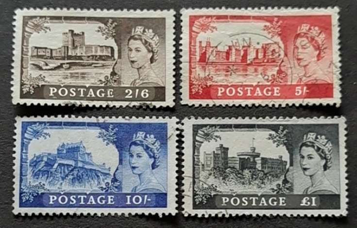 GB SG  ( 536 - 539 ) 1955 WATERLOW HIGH VALUE SET HINGED FINE MOUNTED USED CAT £250 MH 2.