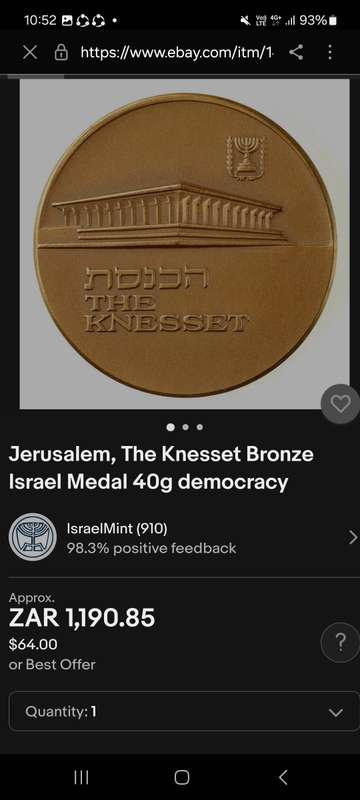 Jerusalem, The Knesset Bronze Israel Medal 40 grams "Democracy " Rare