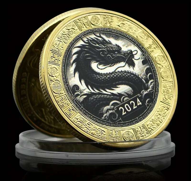 2024 Year of The Dragon  Collectible Coin Chinese Black Dragon ( 1 of 2 )"Crown Size in Capsule"