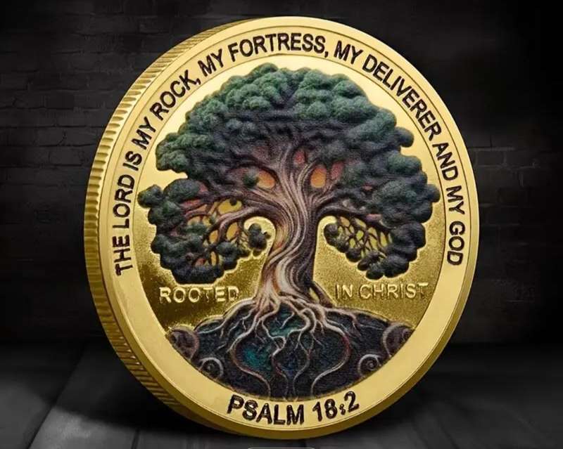 Inspirational Tree of Life Coin Engraved Bible Verse Psalm 18:2 . 40mm