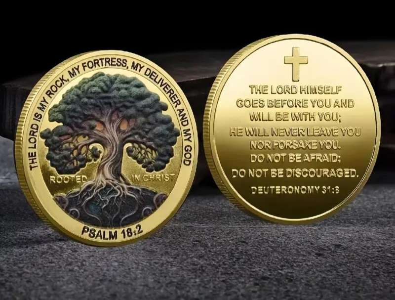Inspirational Tree of Life Coin Engraved Bible Verse Psalm 18:2 . 40mm