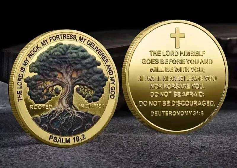 Inspirational Tree of Life Coin Engraved Bible Verse Psalm 18:2 . ( 2 of 2 )