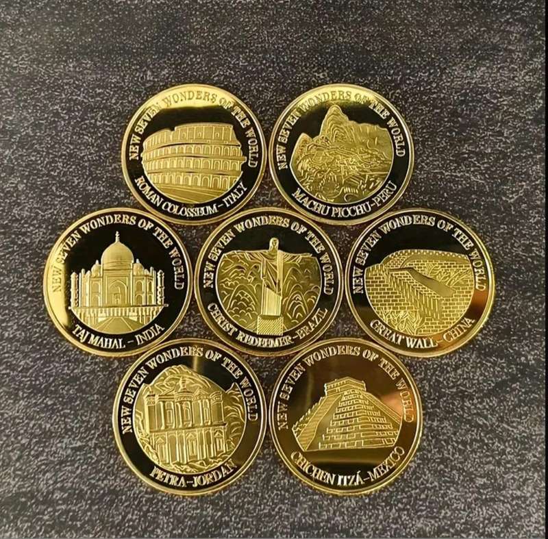 New Seven Wonders of The World Gold Plated 7 Coin Set.