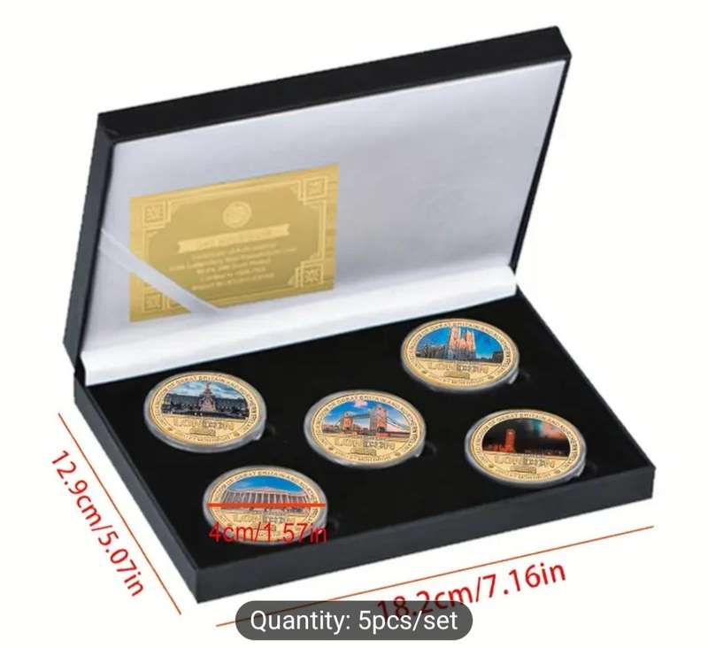 24K Gold Plated "5 Designs Famous London Landmarks with Certificate" in Coin Display Box".New