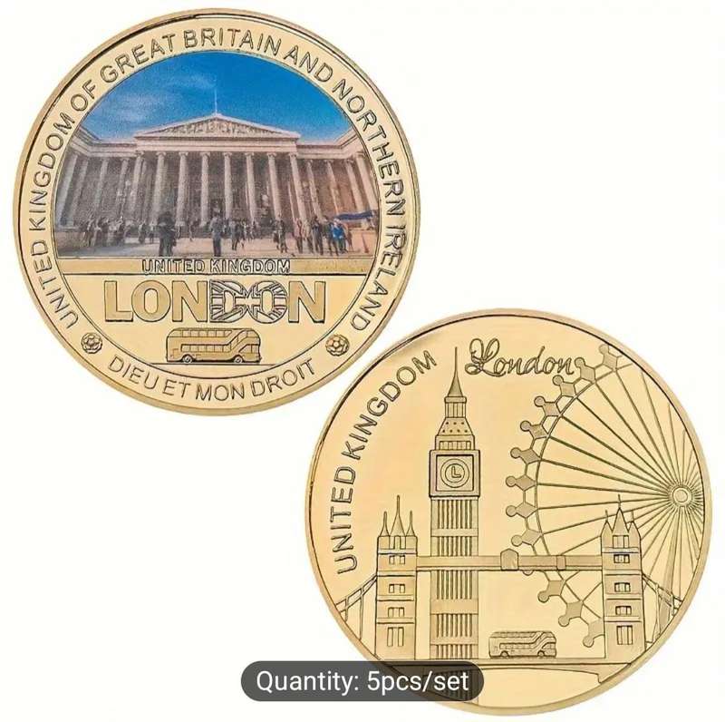 24K Gold Plated "5 Designs Famous London Landmarks with Certificate" in Coin Display Box".New