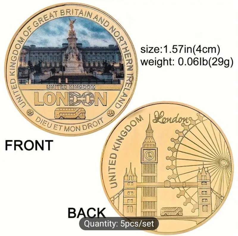 24K Gold Plated "5 Designs Famous London Landmarks with Certificate" in Coin Display Box".New