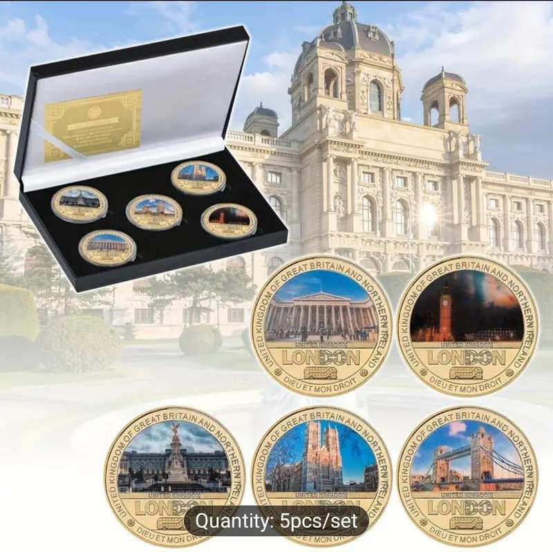 24K Gold Plated "5 Designs Famous London Landmarks with Certificate" in Coin Display Box".New
