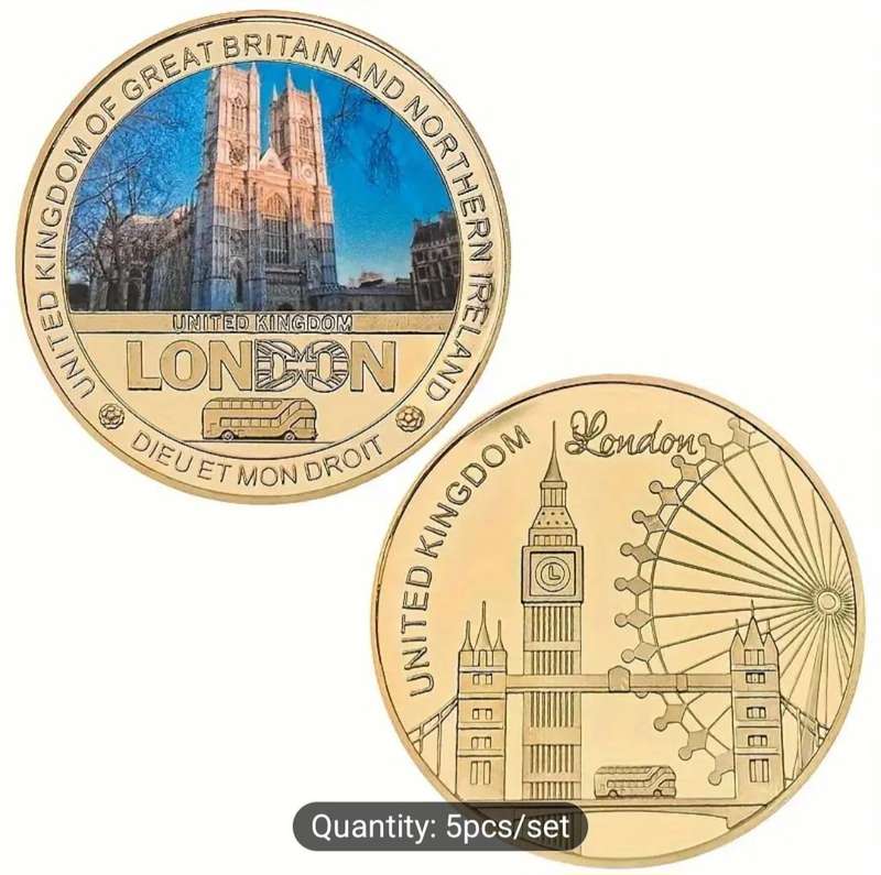 24K Gold Plated "5 Designs Famous London Landmarks with Certificate" in Coin Display Box".New