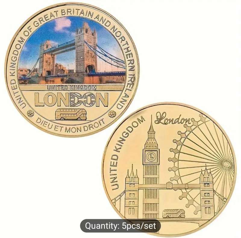 24K Gold Plated "5 Designs Famous London Landmarks with Certificate" in Coin Display Box".New