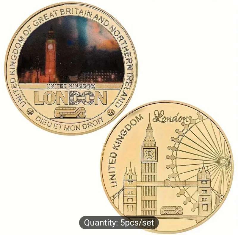 24K Gold Plated "5 Designs Famous London Landmarks with Certificate" in Coin Display Box".New