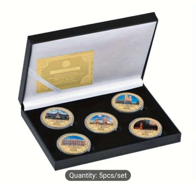 24K Gold Plated "5 Designs Famous London Landmarks with Certificate" in Coin Display Box".New