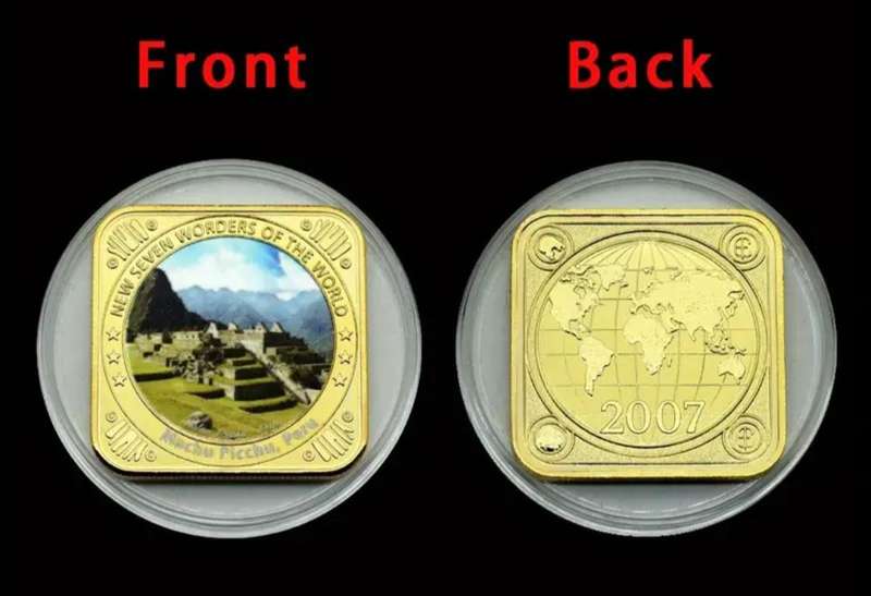 2007 New Seven Wonders of The World Gold Plated "Gold Challenge " Coin Set.  New in Capsule
