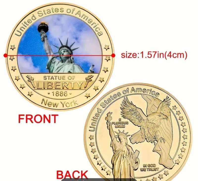 5 Statue of Liberty American Iconic Landmark Coin Set in Capsule & Black Velvet Pouch"Crown Size"