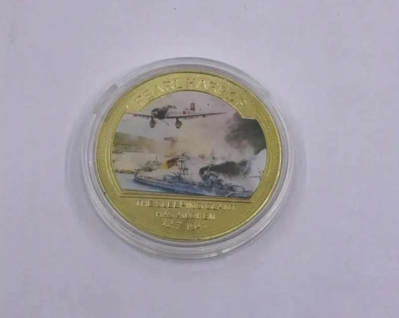 Five Pearl Harbour incident Gold Plated Coin Set  New in Capsule "Crown Size coins "