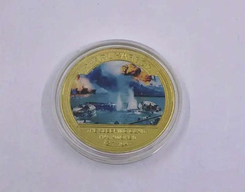 Five Pearl Harbour incident Gold Plated Coin Set  New in Capsule "Crown Size coins "