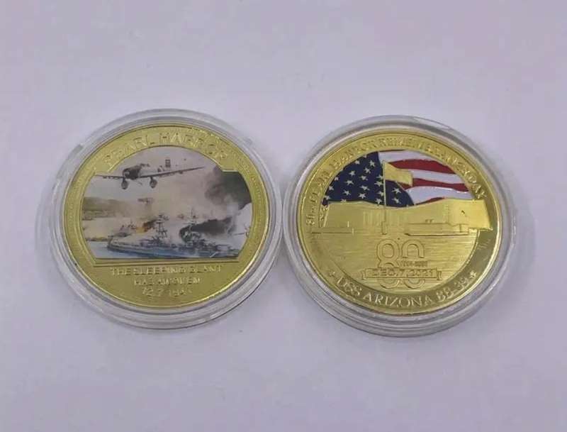 Five Pearl Harbour incident Gold Plated Coin Set  New in Capsule "Crown Size coins "