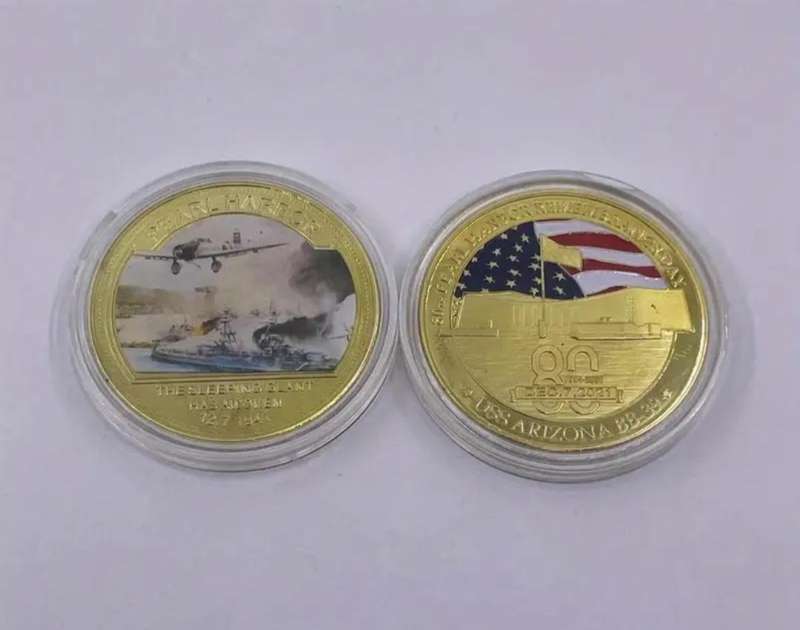 Five Pearl Harbour incident Gold Plated Coin Set  New in Capsule "Crown Size coins "