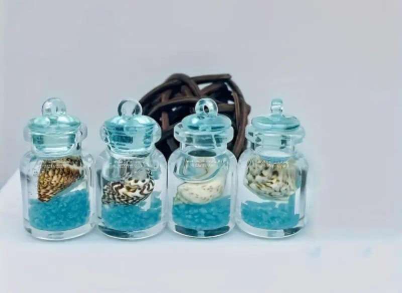 11pc's Glow-in-the-Dark Transparent Resin Wish Bottles Glittery Sand & Seashells " Mini Size "