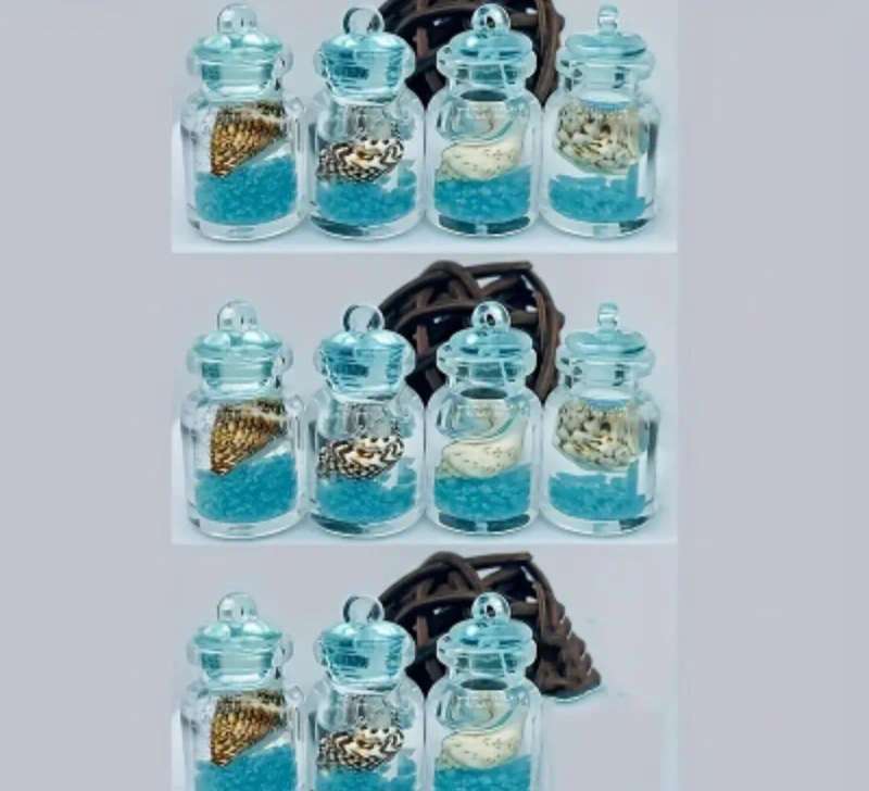 11pc's Glow-in-the-Dark Transparent Resin Wish Bottles Glittery Sand & Seashells " Mini Size "