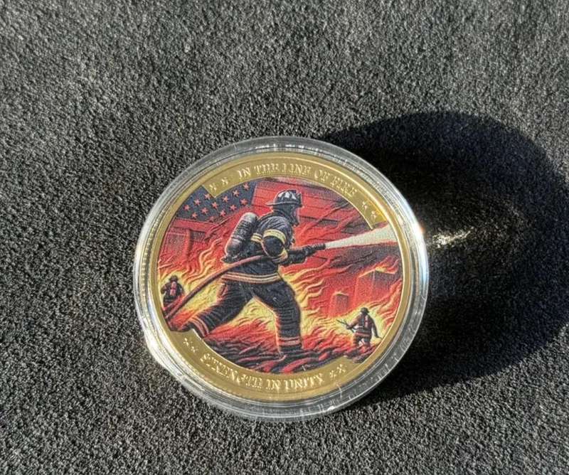 Unique Colorful Fire Fighters Bravely Service Coin New in Capsule.