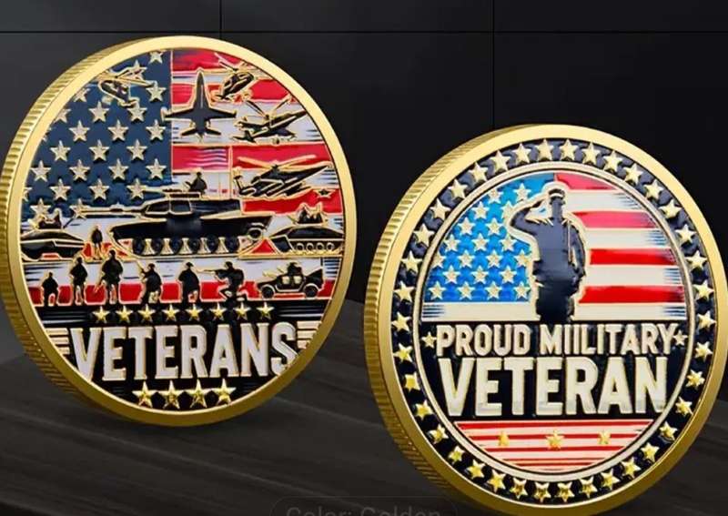 Proud Veteran Military Honor Coin. / Gold Plated / Crown Size Coin/.40mm .