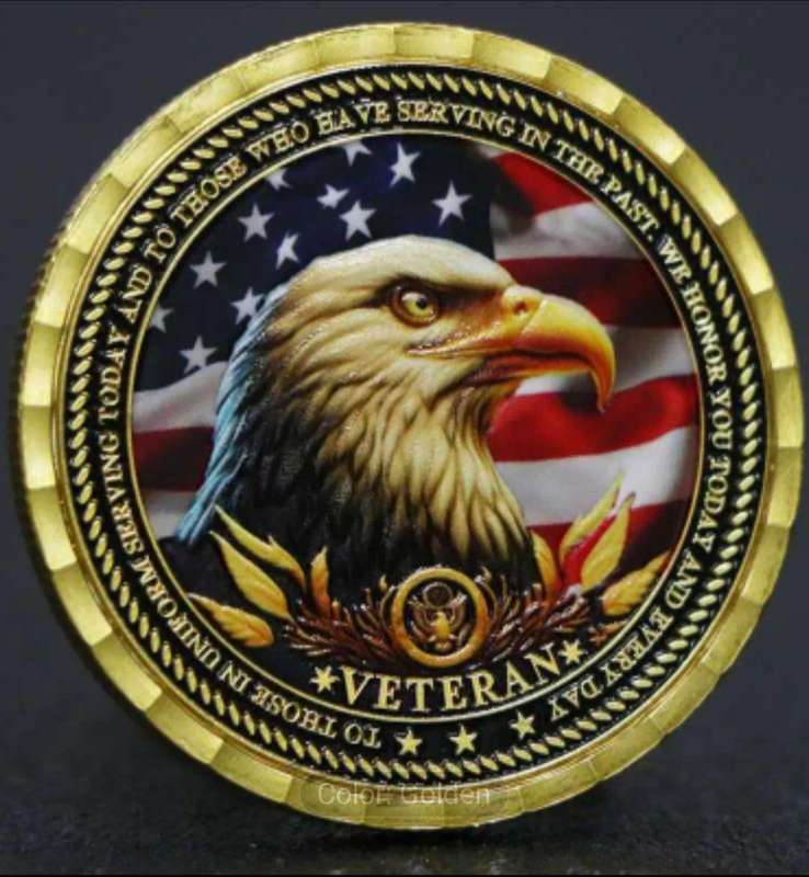 Veteran Appreciation Coin. / Gold Plated / Crown Size Coin./ 40mm
