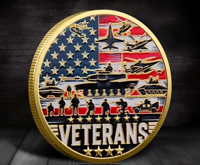 Proud Veteran Military Honor Coin. / Gold Plated / Crown Size Coin/.40mm .