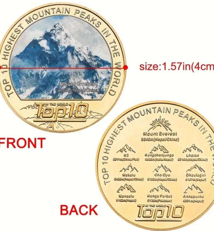 10 pc's World's "Top 10" Highest Peaks Coin Set New .& Velvet Pouch.