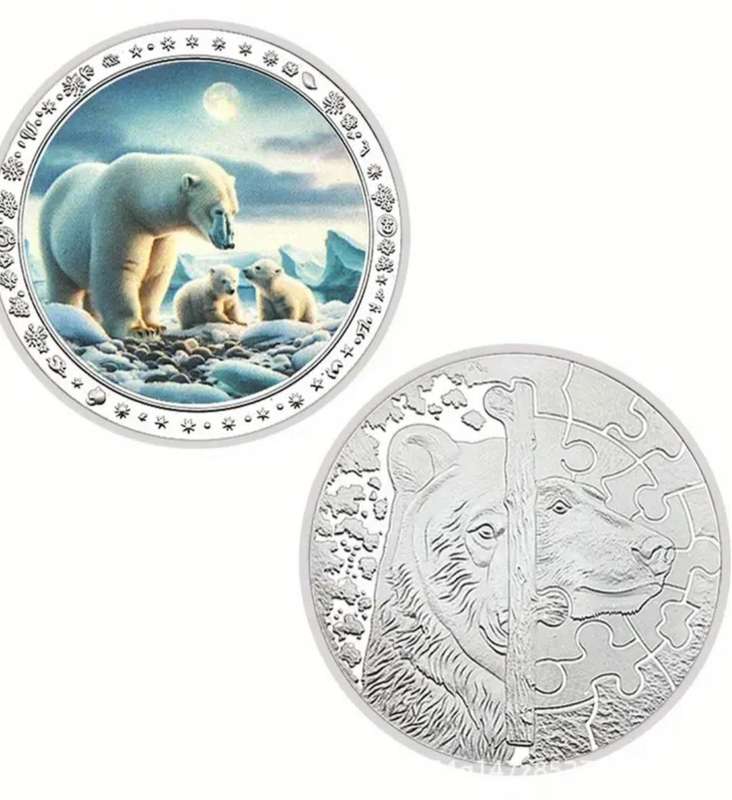 12 pc's Polar Bear Family Coin Set in Box New Silver Plated