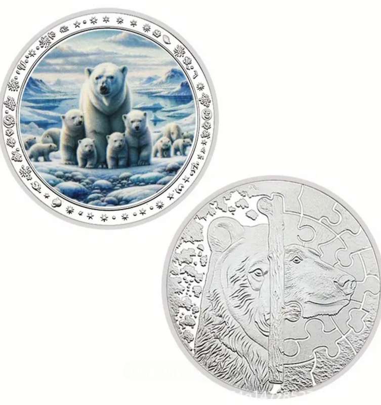 12 pc's Polar Bear Family Coin Set in Box New Silver Plated