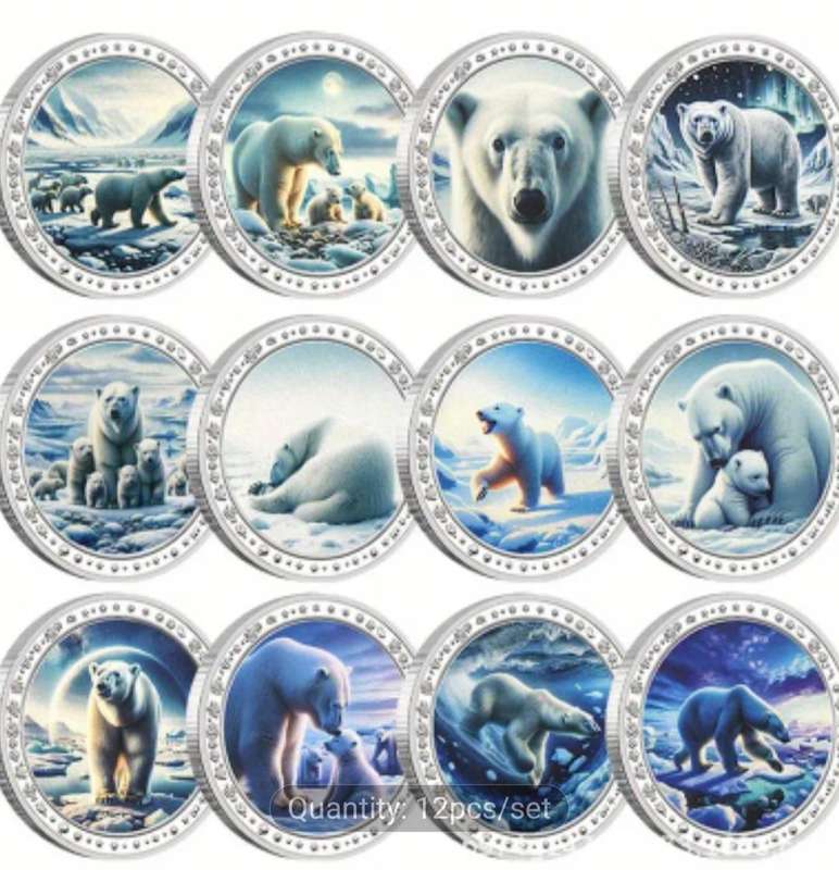 12 pc's Polar Bear Family Coin Set in Box New Silver Plated